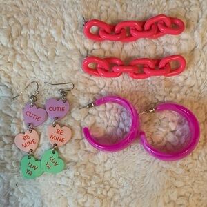 Colorful Heart and Hoop Kids Earrings Set